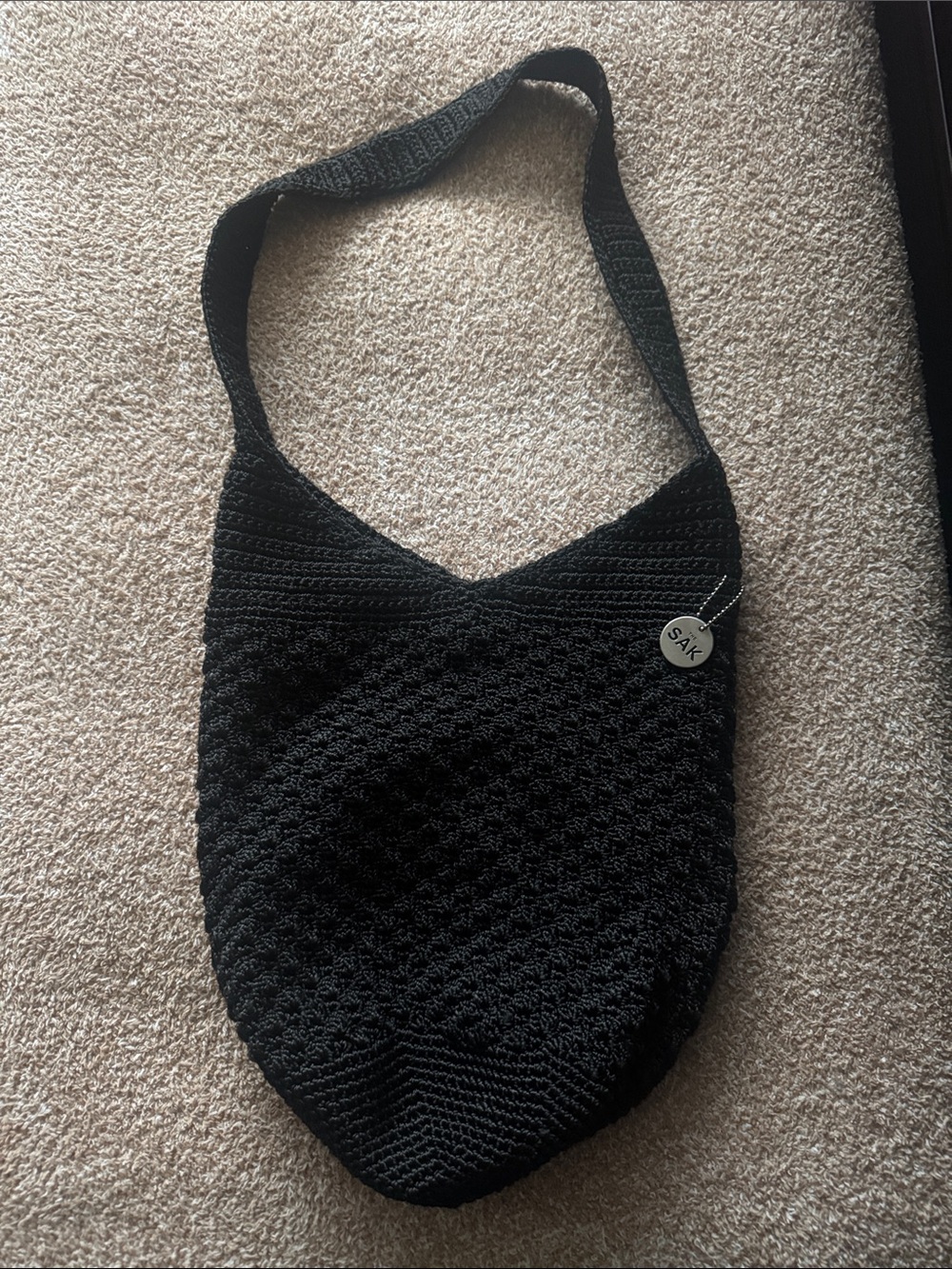 The Sak Red Crochet Hobo Black Shoulder Bag With Interior Pockets